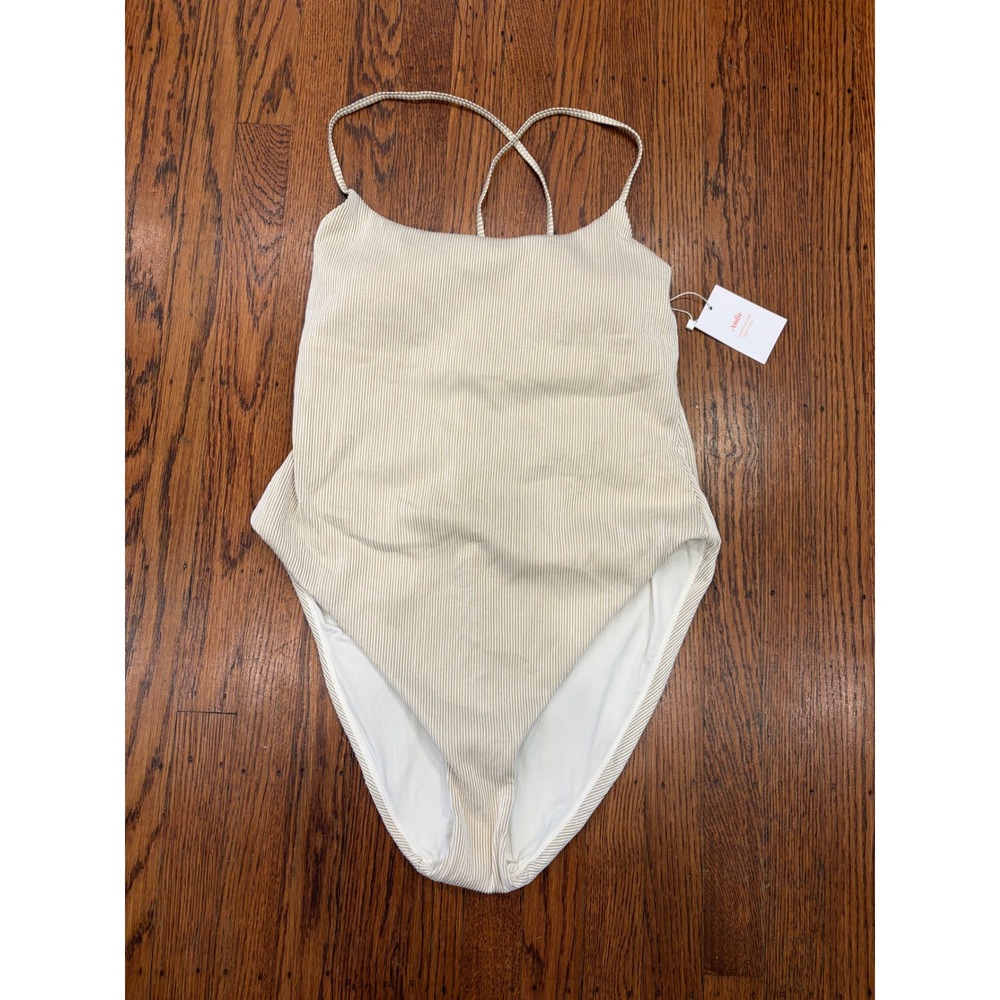 NWT Andie Swim The Fiji White Gold Lurex Stripe Ribbed One Piece XL